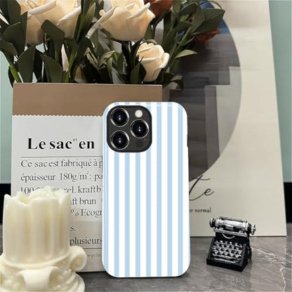 Compatible with iPhone 12/12 Pro Case,Glossy 2-in-1 Sleek All-Inclusive Dual-Layer Material Soft TPU + PC Back for Blue Stripes Geometric Pastel Summer Beach - color: Blue Stripes Geometric Pastel Summer Beach-Glossy, size: iPhone 12/12 Pro