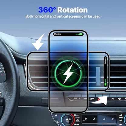 for MagSafe Car Wireless Charger Mount for iPhone 17/16/15/14/13/12 Series, Auto- Magnetic Tight Phone Holder with Fast Charging, Secure Air Vent, 360° Adjustable, Overheating Protection,(A10K)