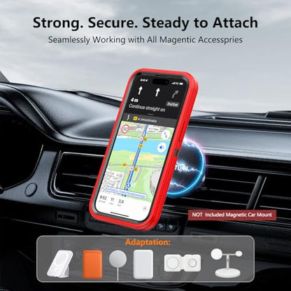 TUTUKII Magnetic for iPhone iPhone 15, 14 & 13 Case Red/Black | MagSafe Compatible, Rugged, Tough, Heavy Duty, Shockproof, Tri-Layer, 6.1-Inch, - color: Red/Black