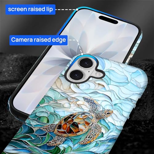 Case Compatible with iPhone 17, Cute Dual Layer Hybrid Phone Cover, Military Grade Drop Protection, Aesthetic Shockproof Phone Case for Women Girls, Stained Glass Sea Turtle - color: Stained Glass Sea Turtle, size: Iphone 17