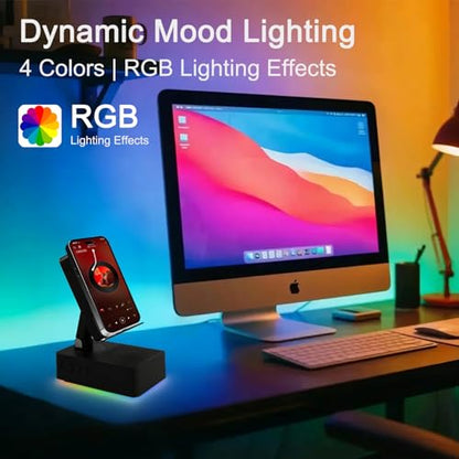 Wireless Induction Bluetooth Speaker, 5-in-1 Foldable Phone Holder, 1500mAh Emergency Charging, Colorful LED Ambient Light, Tech Gadgets Gifts for Men Women, for iPhone Android Tablet, Black - color: Black