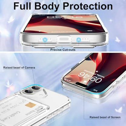 Gukalong Clear Wallet Case for iPhone 17 with Credit Card Holder | Hard PC Heavy Duty Shockproof Protection Anti-Scratch Phone Cover Card Slot Anti-Yellowing Case for Women Men - size: for iPhone 17
