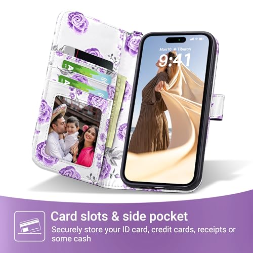 ULAK Compatible with iPhone 17 Pro Max Wallet Case Card Holder, Purple | with Card Holder, [RFID Blocking] PU Leather Case Kickstand Card Slots Wrist Strap, Durable Shockproof Cover 6.9 Inch - color: Purple, size: iPhone 17 Pro Max - 6.9 inch