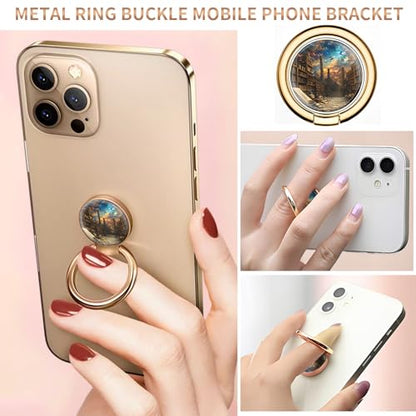 Cell Phone Ring Holder, Cute Metal Phone Grip Stand Finger Ring Kickstand, Flexible 360°Rotation Phone Tablet Case Accessories Compatible with Most Phones Bookshelf Bird Sky - color: Bookshelf Bird Sky