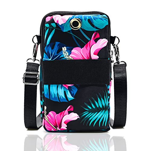 BIAOTIE Lightweight Small Crossbody bags Cell Phone Purses Travel Pouch Shoulder Bag for Women - color: Black Pink Flower