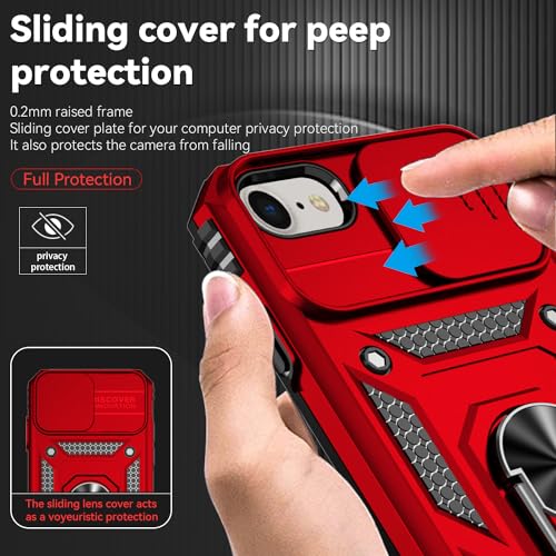 SunStory Compatible with iPhone SE 2022/2020/3rd/2rd / 6/7/8 Case with HD Screen Protector & Slide Camera Cover & Kickstand, [Military-Grade] Phone Case for iPhone SE 2020/2022/6/7/8 (Red) - color: Red