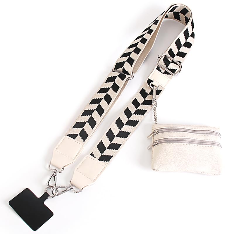 Phone Strap With Zippered Pouch, Universal Lanyard Crossbody Wrist Strap With Wallet, Adjustable - color: Black A4