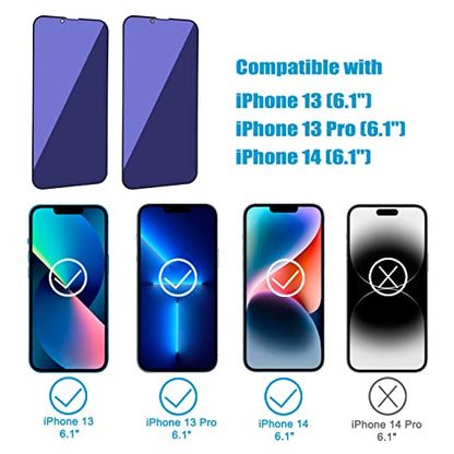 2 Pack Compatible with iPhone 13/13 Pro/14 Privacy Screen Protector, Anti-Spy Anti-Blue Light Eye Protection Tempered Glass Film, Scratch Resistant, Full Coverage, Case Friendly - size: for iPhone 13/13 Pro/14