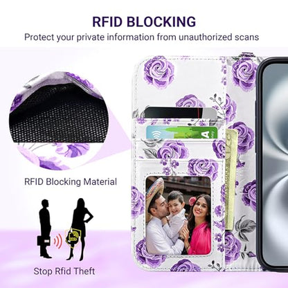 ULAK Compatible with iPhone 17 Pro Max Wallet Case Card Holder, Purple | with Card Holder, [RFID Blocking] PU Leather Case Kickstand Card Slots Wrist Strap, Durable Shockproof Cover 6.9 Inch - color: Purple, size: iPhone 17 Pro Max - 6.9 inch