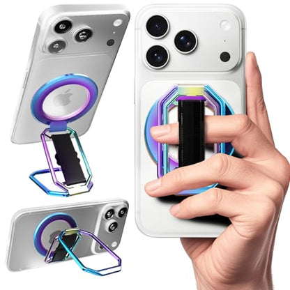 4-in-1 Phone Grip Stand for MagSafe,Loop Strap,Dual-Fold,360°Rotate,Rainbow - color: Rainbow