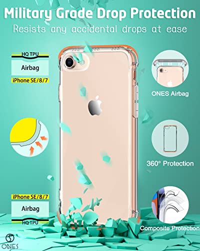 ONES for iPhone SE3 SE2 SE 8 7 Case Clear, Slim Soft TPU Silicone Cover, Military Drop Protective Thin Phone Bumper Case with Shockproof Airbags, Yellowing Resistant, Transparent - color: HD High Transparency, size: iPhone SE / 8 / 7