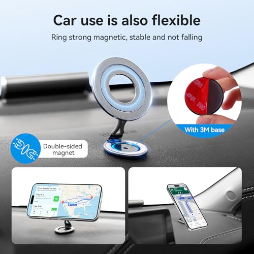 Ultra-Light Dual Sided Magnetic Phone Holder Mount, 360 ° Rotation Finger Ring Holder,Foldable Magnetic Cell Phone Grip Stand Removable Phone Kickstand for All Phones MagSafe Accessories