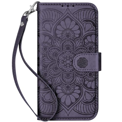Wallet Case for iPhone 12 and iPhone 12 Pro,[RFID Blocking] 3 Card Holder Stand with Credit Card Slot PU Leather Magnetic Protective Flip Cover for iPhone 12/12 Pro (Dark Purple) - color: Dark Purple