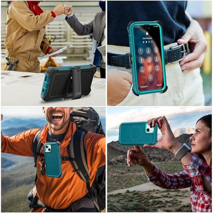TUTUKII Magnetic for iPhone iPhone 15, 14 & 13 Case with Belt Clip Holster Dark Green - color: Green with Clip