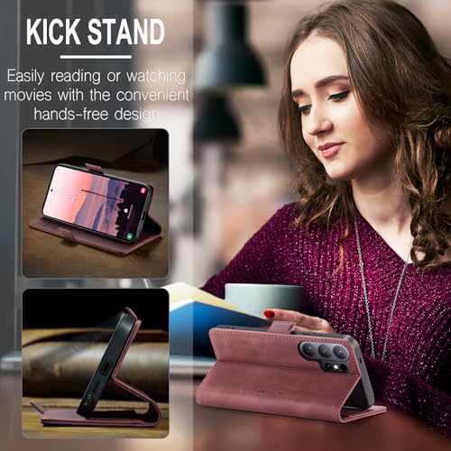 Compatible with Samsung Galaxy S26 Ultra Case with Card Holder, Kickstand Protective Flip Folio Leather Wallet Case for Galaxy S26 Ultra 5G 6.9 inch (Wine Red) - color: Wine Red, size: S26 Ultra 6.9 Inch