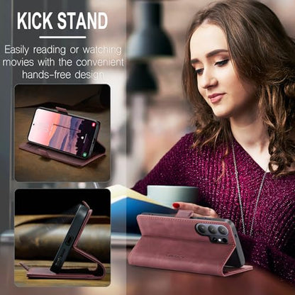 Compatible with Samsung Galaxy S26 Ultra Case with Card Holder, Kickstand Protective Flip Folio Leather Wallet Case for Galaxy S26 Ultra 5G 6.9 inch (Wine Red) - color: Wine Red, size: S26 Ultra 6.9 Inch