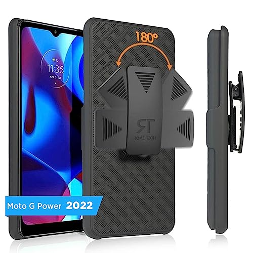 Designed for Motorola Moto G Power (2022) Case with Belt Clip Holster | Rugged Holster & Protective Phone Case Combo with Anti-Slip Texture - Black - style: G Power 2022