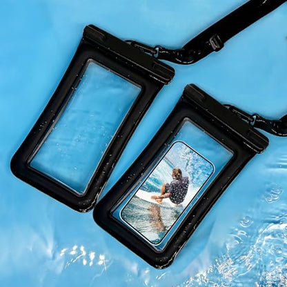 IPX8 Floating Waterproof Dry Bag 2-Pack, 7.2 Inch Waterproof Phone Pouch for iPhone 16/15/14 Pro Max Galaxy S24/S23 Adjustable Lanyard + wrist strap Beach Swimming Travel Essentials Black - color: Black