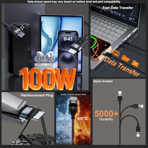 USB C to USB C Cable, 100W Fast Charging Cable, 2-Pack, 10ft, Black - size: 2P-10FT