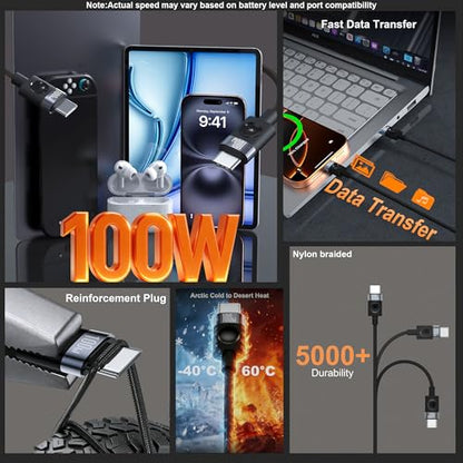 USB C to USB C Cable, 100W Fast Charging Cable, 2-Pack, 10ft, Black - size: 2P-10FT