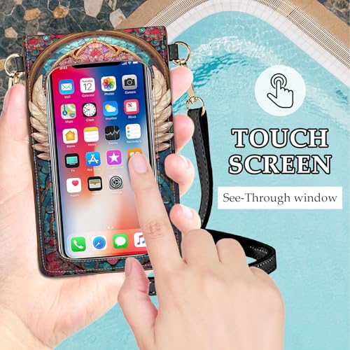 Small Crossbody Bags for Women Touchscreen Cell Phone Bag Cross Body Purses with adjustable Strap,Gifts For Teenage Girls - color: Stained Glass Wings Cross