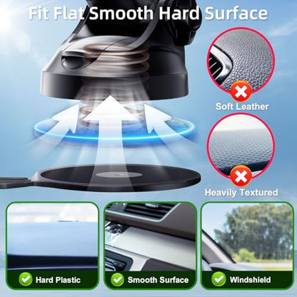 pop-tech Car Phone Mount for Pop Socket: Suction Cup Cell Phone Holders for Automobile Dashboard Windshield Window - Dash Mounted Cellphone Stand Black Fits Thick Socket Wallet Grip for iPhone Samsung