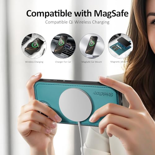 Shieldtop Compatible with MagSafe iPhone 17e / 16e Wallet Case,Blue Green | 2 in 1 Detachable Magnetic,Credit Card Holder Slots,RFID Blocking,PU Leather,Kickstand,Flip Folio Phone Cover for Men & Women - color: Blue Green