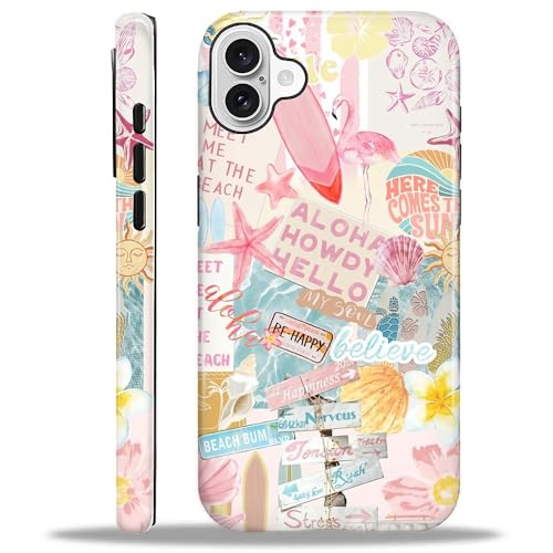Case Compatible with iPhone 16, Cute Dual Layer Hybrid Phone Cover, Military Grade Drop Protection, Aesthetic Shockproof Phone Case for Women Girls, Pastel Pink Summer Collage - color: Pastel Pink Summer Collage, size: Iphone 16