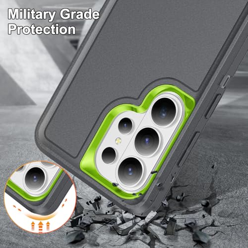 for Samsung Galaxy S26 Ultra Case with Kickstand Case 3-Layer Military Grade Protective Case Cover Silicone Heavy Duty Rugged Shockproof for Galaxy S26 Ultra Phone Case (Gray+Green) - color: Gray+Green