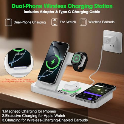 Dual Phone Foldable Wireless Charging Station for Apple, Couple&Family Use - color: White