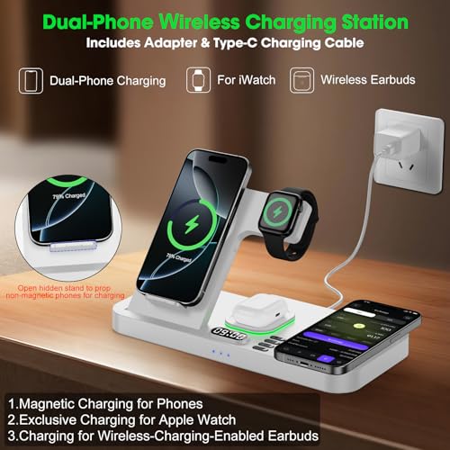 Dual Phone Foldable Wireless Charging Station for Apple, Couple&Family Use - color: White