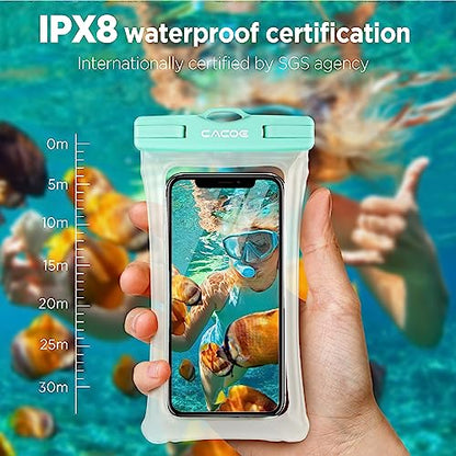 CACOE Floatable Waterproof Phone Pouch 2 Pack Up to 7.0",Blue+Pink | Floatable, IPX8 Waterproof Phone Case,Adjustable Lanyard,Dry Bags for Beach/Cruise/Travel/Camping/Kayak/Vacation Essentials - color: Blue+Pink