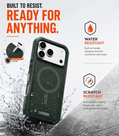 LOOXER® Heavy Duty Rugged Magnetic Case for iPhone 17 Pro (6.3”) | Military Grade Shockproof Protection,MagSafe Compatible+ Tempered Glass Included (Green, 17 Pro) - color: Green, size: 17 Pro