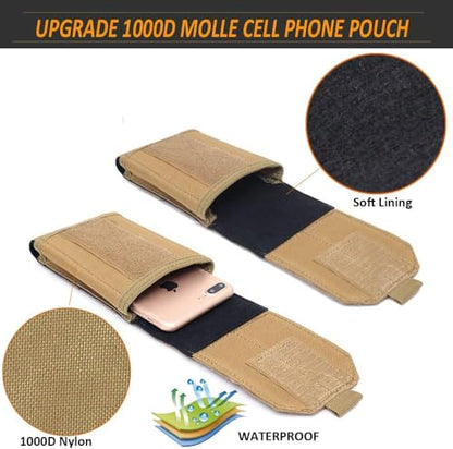 Tactical Phone Pouch, Small Molle Admin Pouches, Heavy Duty Waterproof Smartphone Case Holder for Vest Belt Waist (Coyote Tan) - color: COYOTE TAN
