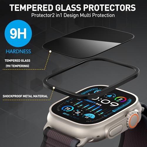 Suoman 2-Pack for Apple Watch Ultra 3/2/1 49mm Privacy Screen Protector, [Anti-peeping] Tempered Glass Ultra-Thin Full Coverage protective film -Black+Black - color: Privacy-Black+Black