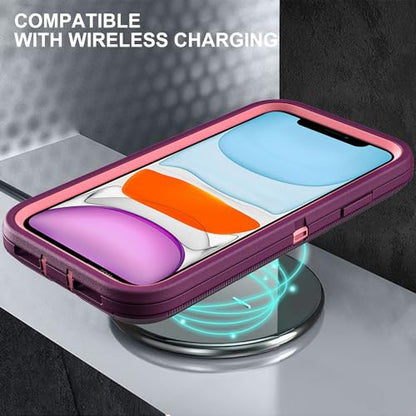 YKHJKLEC for iPhone 11 Case, Military Grade 3 in 1 Heavy Duty Shockproof/Drop Proof/Dust Proof Case with 2Pcs Tempered Glass Screen Protector (Purple/Pink) - color: Purple/Pink