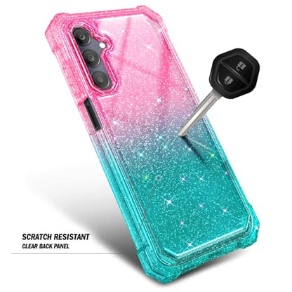 Compatible with Samsung Galaxy A15-5G Phone Case Glitter Pink/Aqua | Full-Body Protective Shockproof Bumper Cover with Tempered Glass Screen Protector, 12FT Military Grade Drop Tested - color: Glitter Pink/Aqua, size: Samsung Galaxy A15-5G