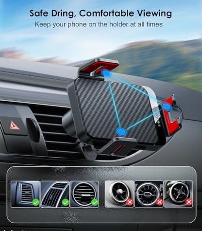 Wireless Car Charger 15W Fast Charging Auto-Clamping Air Vent Phone Mount - color: Red Arm