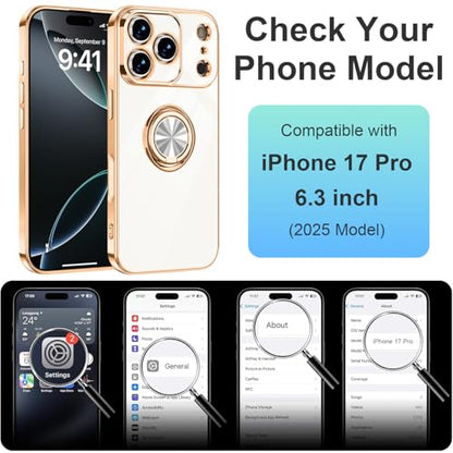 Dinick White for iPhone 17 Pro Case with Ring Holder Kickstand - color: White, size: 6.3'' iPhone 17 Pro