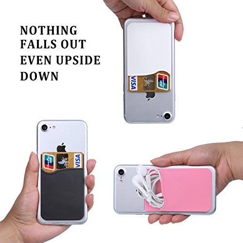 3 Pack Adhesive Card Holder for Back of Phone,Stick on Credit Card Pouch - color: Black,White,Pink