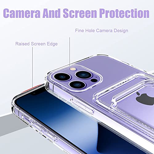 MZELQ Compatible with iPhone 14 Pro Max Case Card Holder -Clear | Wallet Cover,Camera Protection + Screen Protector Soft Card Slot Phone Case - color: Clear, size: iPhone 14 Pro Max