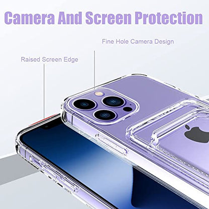 MZELQ Compatible with iPhone 14 Pro Max Case Card Holder -Clear | Wallet Cover,Camera Protection + Screen Protector Soft Card Slot Phone Case - color: Clear, size: iPhone 14 Pro Max