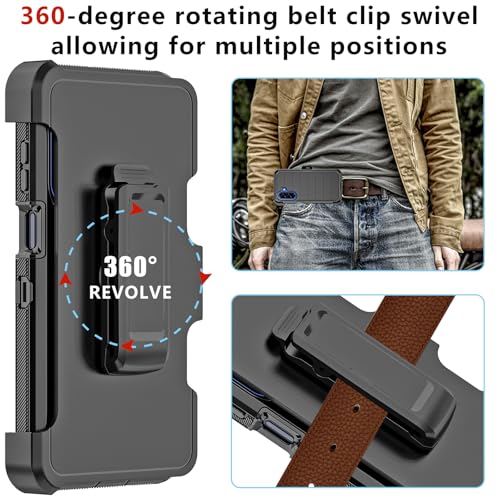 for Samsung Galaxy A17 Case with Belt Clip Holster & Kickstand, Heavy Duty 3-Layer Military Grade Rugged Full Body Protection Cover Case for Galaxy A17 5G (Black) - color: Black