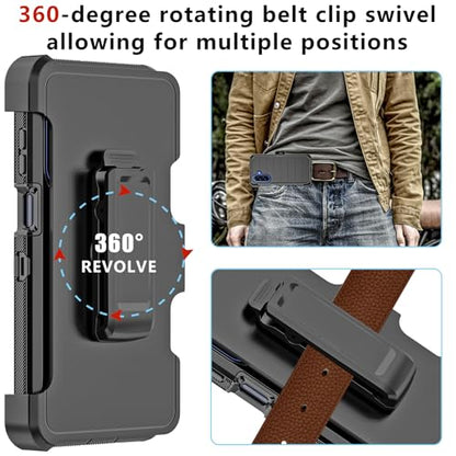 for Samsung Galaxy A17 Case with Belt Clip Holster & Kickstand, Heavy Duty 3-Layer Military Grade Rugged Full Body Protection Cover Case for Galaxy A17 5G (Black) - color: Black