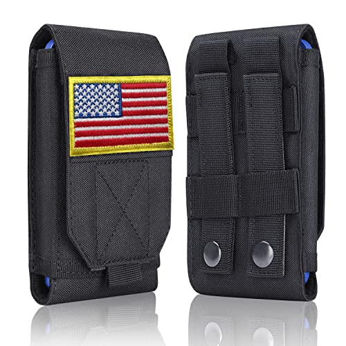Black Tactical Molle Cellphone Pouch Case,Heavy Duty Waterproof Phone Holster Bag for iPhone 11 12 13 Pro Max for Samsung S22 S21 S20 FE Note 20 A13 A12 A02S Less 6.7" Phone with US Flag Patch - color: Black & 1 Red Patch