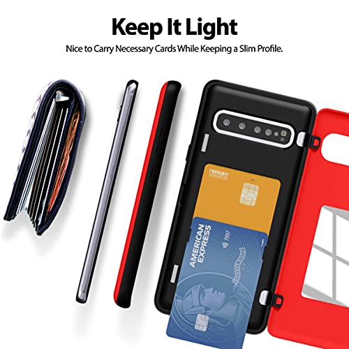 GOOSPERY Magnetic Door Bumper Compatible with Galaxy S10 5G, Card Holder Wallet Case Easy Magnet Auto Closing Protective Dual Layer Sturdy Phone Back Cover - Red - color: Red, size: Galaxy S10 5G