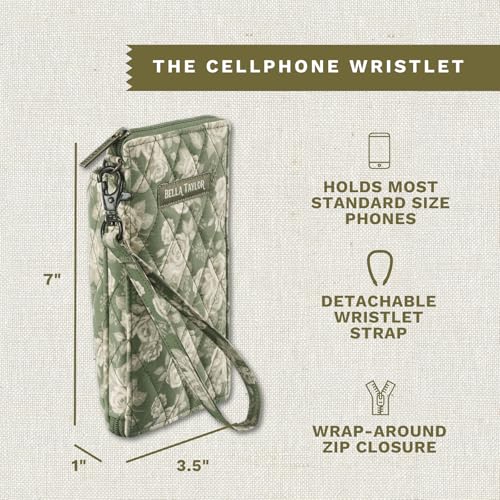 Bella Taylor Cell Phone Wristlet, Quilted Phone Wallet for Women | Lightweight, RFID blocking, phone pocket, built-in wallet, card organizer, coin pocket, secure zipper, quality construction - color: Heirloom Rose