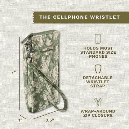 Bella Taylor Cell Phone Wristlet, Quilted Phone Wallet for Women | Lightweight, RFID blocking, phone pocket, built-in wallet, card organizer, coin pocket, secure zipper, quality construction - color: Heirloom Rose