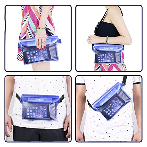 ivoler 2-Pack Waterproof Fanny Pack & Phone Pouch, Dry Bag for Passport, Phone & Wallet, Floating Waterproof Phone Case for Beach, Swimming, Kayaking, Boating, Cruise Essentials & Travel - color: Translucent Blue & Royal Blue