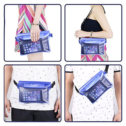 ivoler 2-Pack Waterproof Fanny Pack & Phone Pouch, Dry Bag for Passport, Phone & Wallet, Floating Waterproof Phone Case for Beach, Swimming, Kayaking, Boating, Cruise Essentials & Travel - color: Translucent Blue & Royal Blue